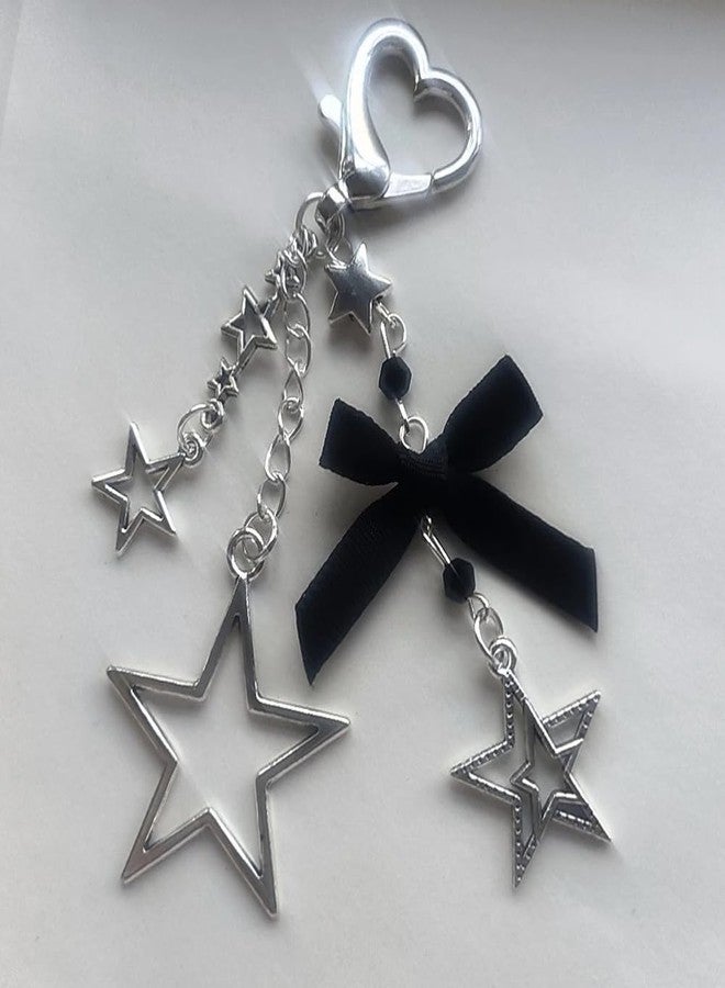 WELLRI Cute Y2K Star Keychain Bag Charm Black Bow Heart Kawaii Pendant Ita Bag Purse Decor Accessory Women Girls Gifts - Image 2